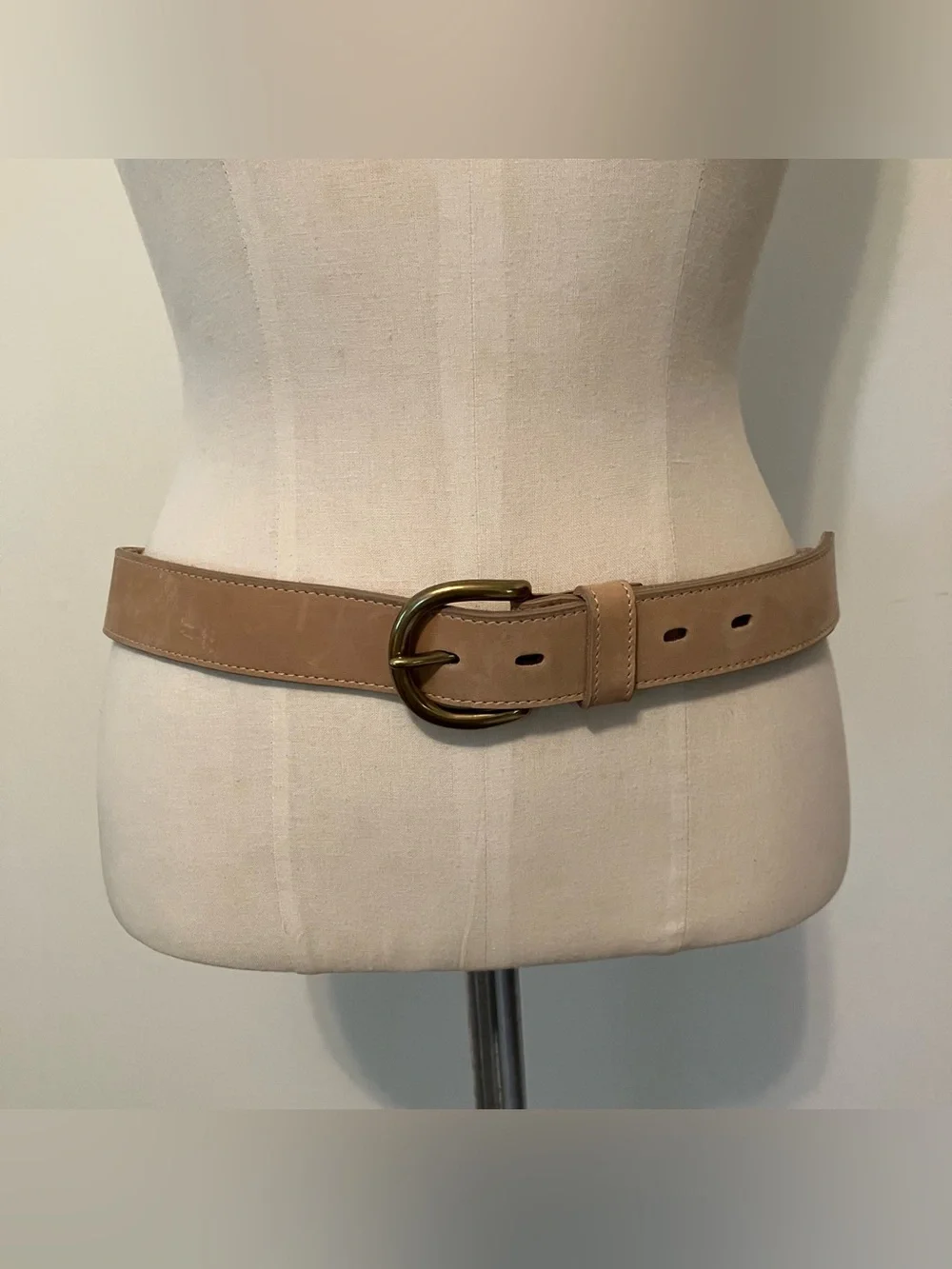 VTG Abercrombie & Fitch Women’s Tan Brown Leather Belt Brass Buckle Sz.L Preppy